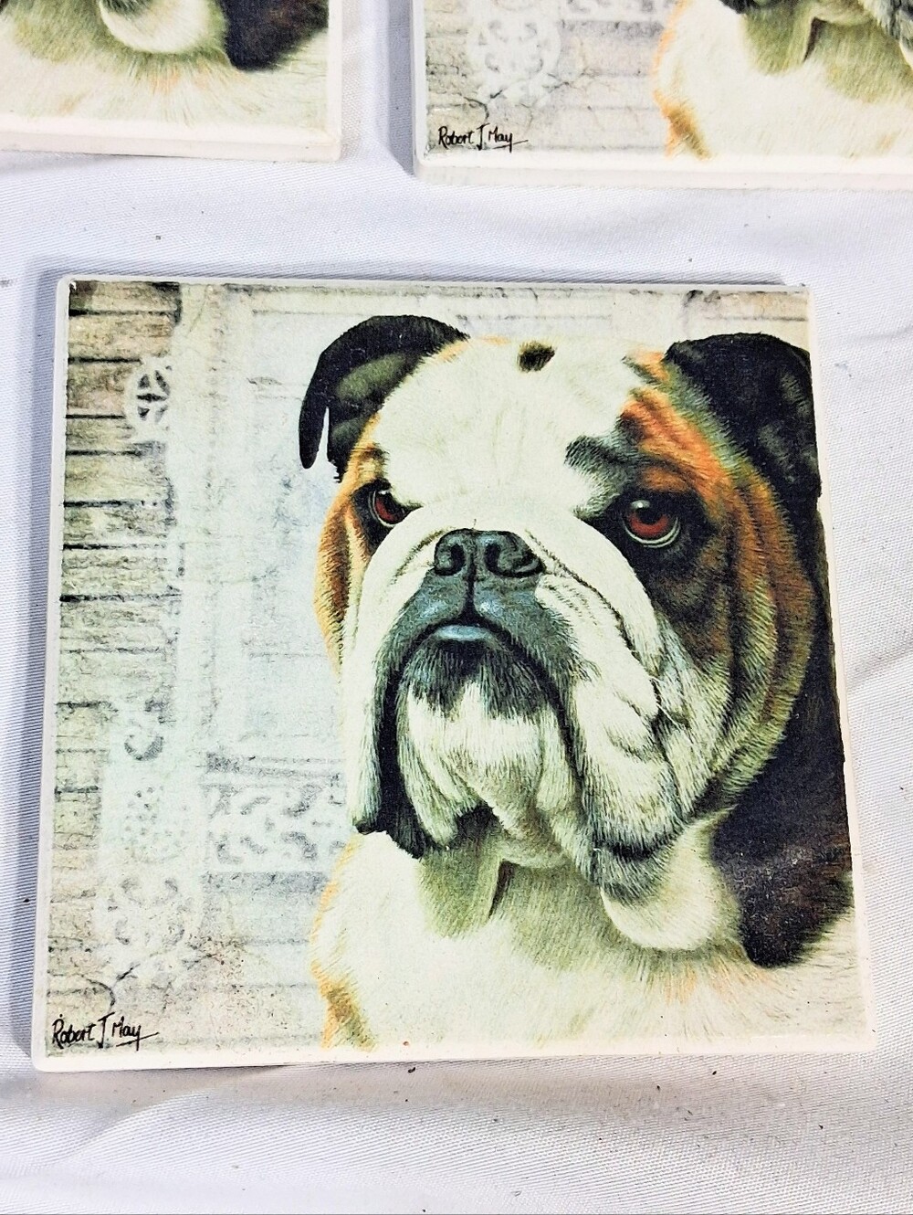 Set Of 4 NWT Robert May Super Absorbent 4 X 4 Bulldog Coasters - Picture 3 of 8